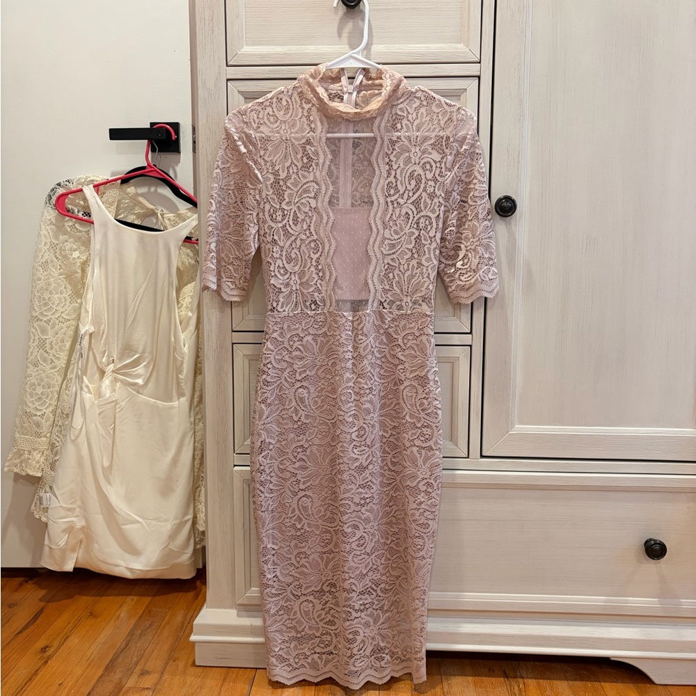 Express Lace Midi Dress in Blush